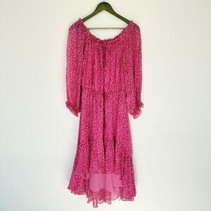 Diane Von Furstenberg Dress Womens 12 Pink Camila Silk Ruffle Boho Midi Print